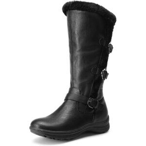 〽️Women's Black Dream Pairs Knee High Winter Warm Faux Fur Lined Zipper Boots